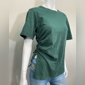NATION LTD Green Ruched Side Slub Cotton Tee Short Sleeve Top Size S
